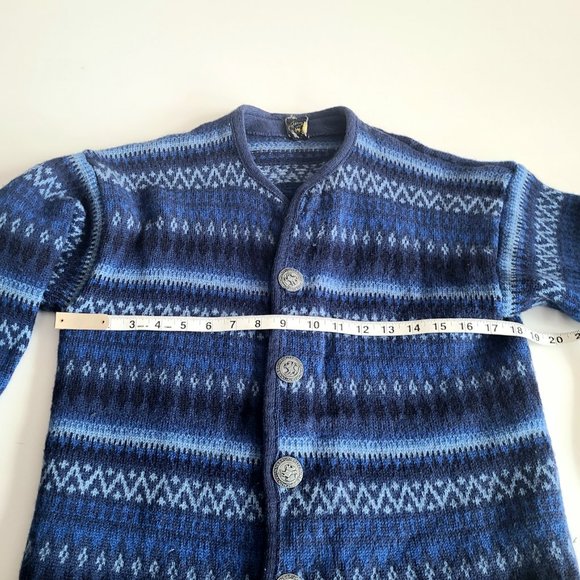 Vintage Norvyk by Ren-dale wool blue sweater cardigan with large metal buttons. - Picture 6 of 8